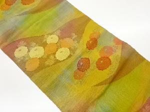 手織り紬万寿菊模様織出し名古屋帯